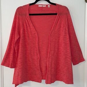 Cyrus open breathable swing cardigan coral with three quarter sleeves in Medium